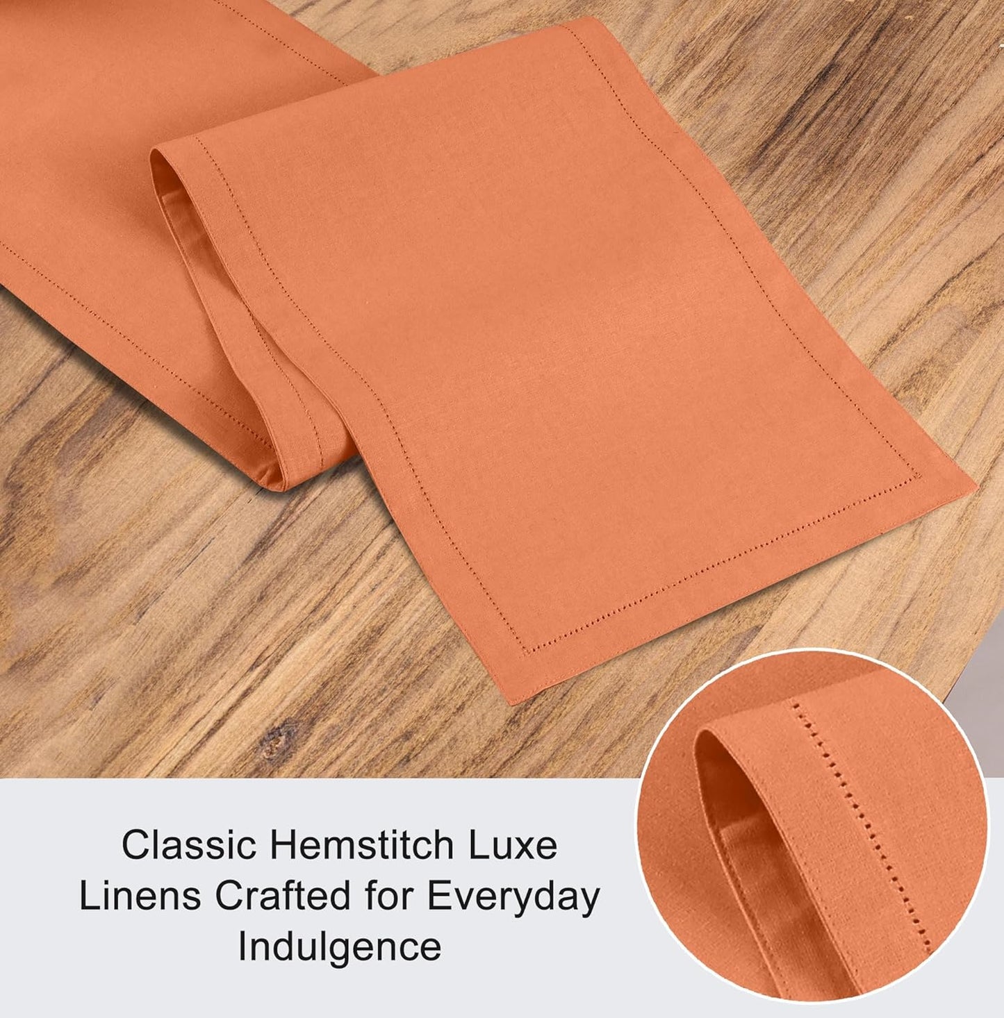 Ruvanti Linen Table Runner 60 Inches, Classic Hemstitch, Washable, Reusable, Non-Slipping, Stain Resistant- Perfect for Parties, Weddings, Dinners, Thanksgiving, Christmas, Indoor use – Orange