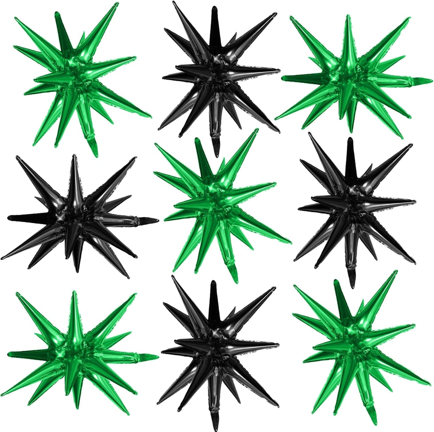 Black Green Star Balloons,9Pcs 22Inch Black Green Explosion Spike Cone Helium Polyester Film Star Foil Balloons for Birthday Anniversary Baby Shower Disco Party Decorations