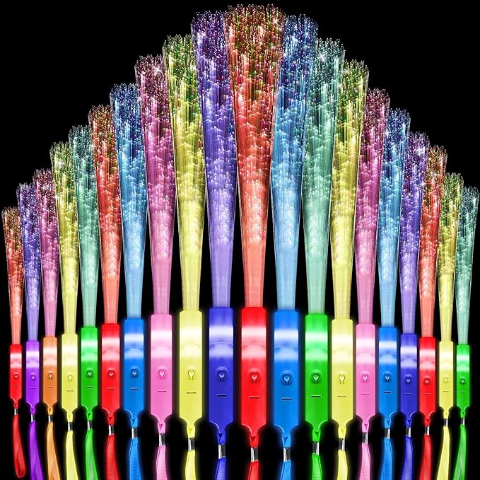 96 Pack Multicolor Fiber Optic Wand Glow Wand LED Light Up Wand Bulk with 3 Flashing Models Flashing Sticks for Glow in The Dark Birthday Party Favor Wedding Halloween Christmas, 8 Colors