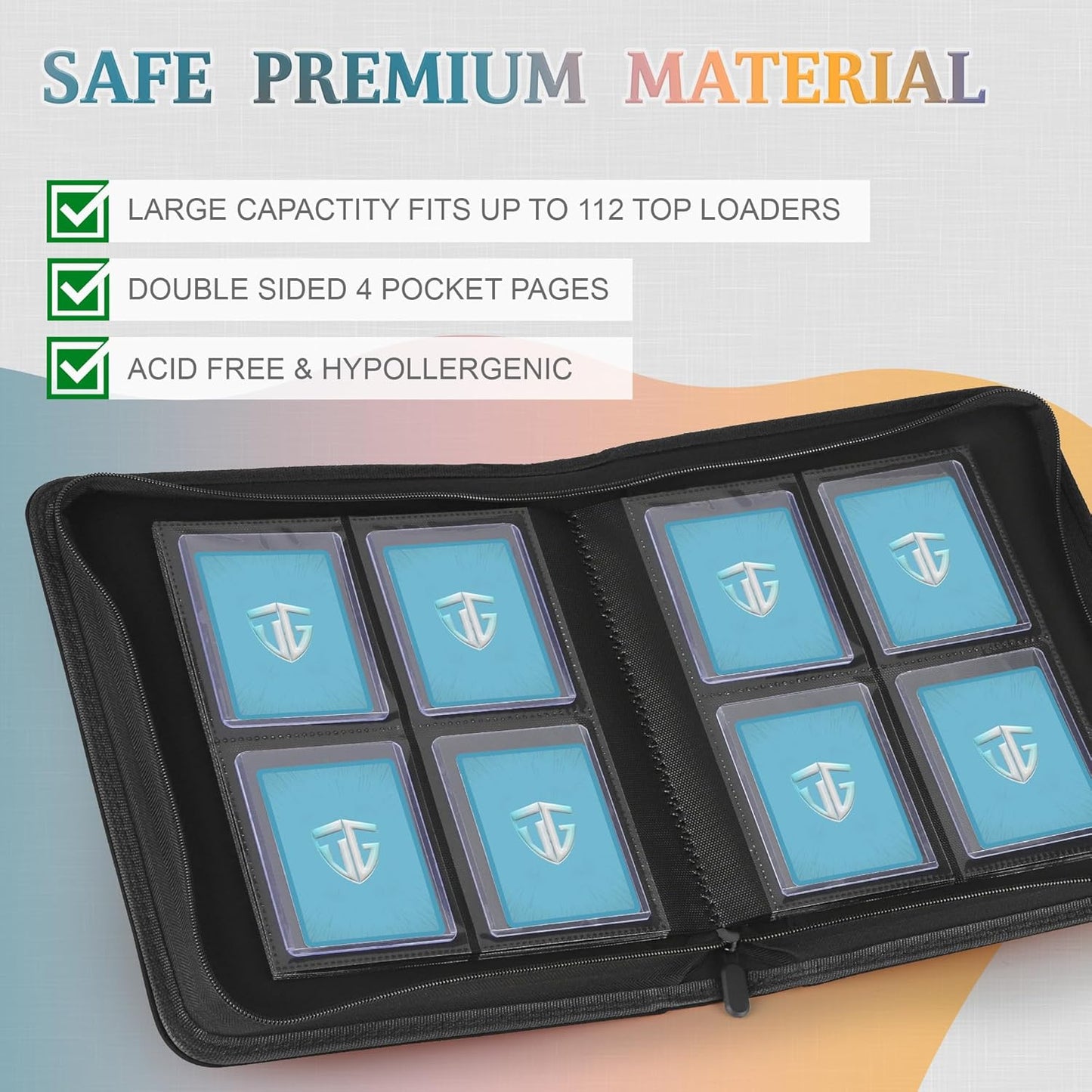 Toploader Binder,Holds 112 Toploaders, 4 Pocket Top Loader Binders for 3" x 4" Rigid Card Holders for Trading Cards or Sports Cards Binders (Black)