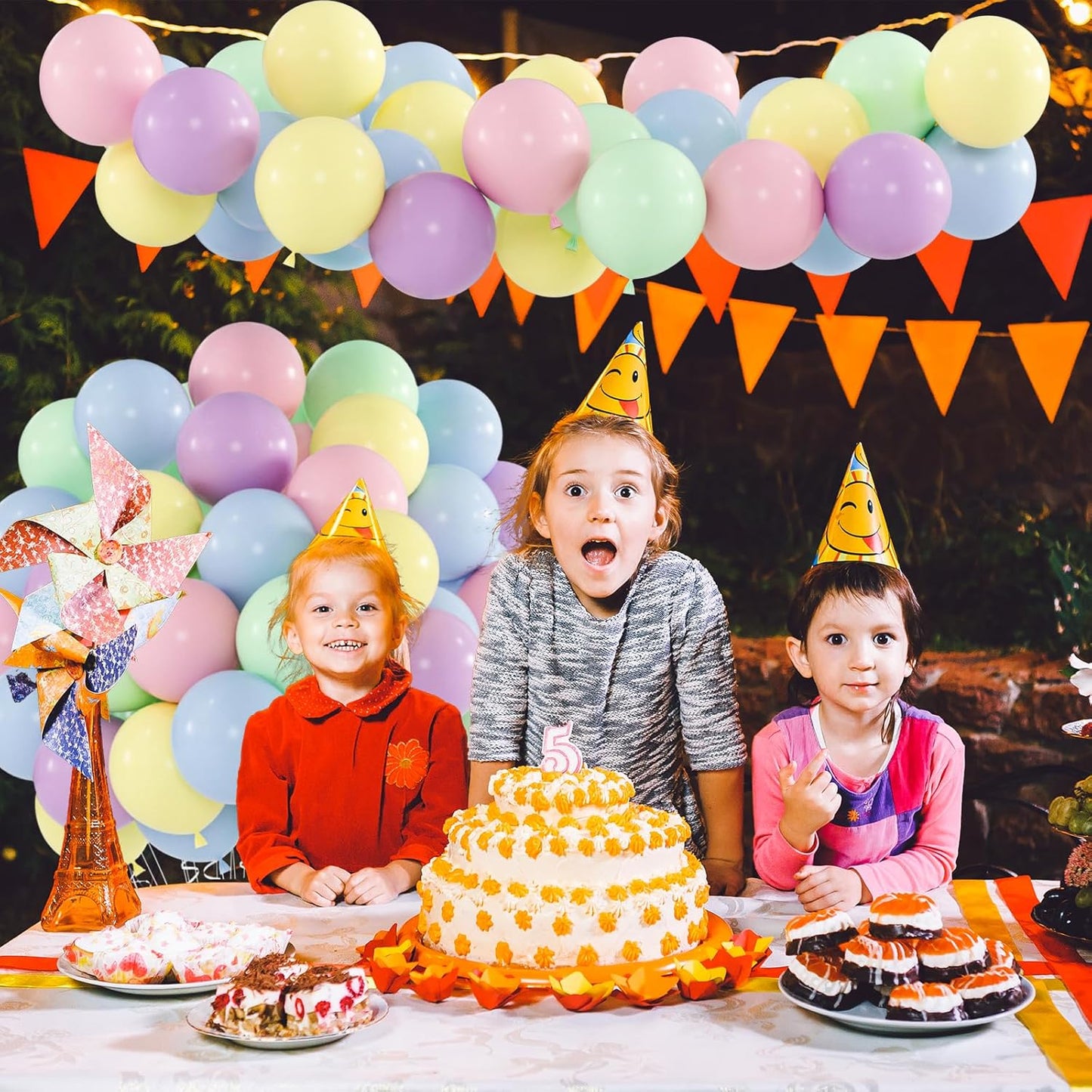 100-Pack Mix Macaron Balloons Kit, Helium Quality Paetel Pink Blue Purple Green and Yellow Latex Balloons for Birthday, Baby Shower, Spring Daisy Floral Theme Party Decoration