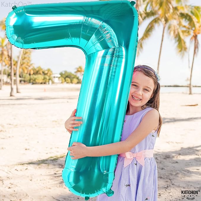 KatchOn, Aqua Blue 40 Inch Number 7 Balloon - 1pcs | Birthday Decorations for Boys & Girls | Unisex Ocean Themed 7th Birthday Party Supplies