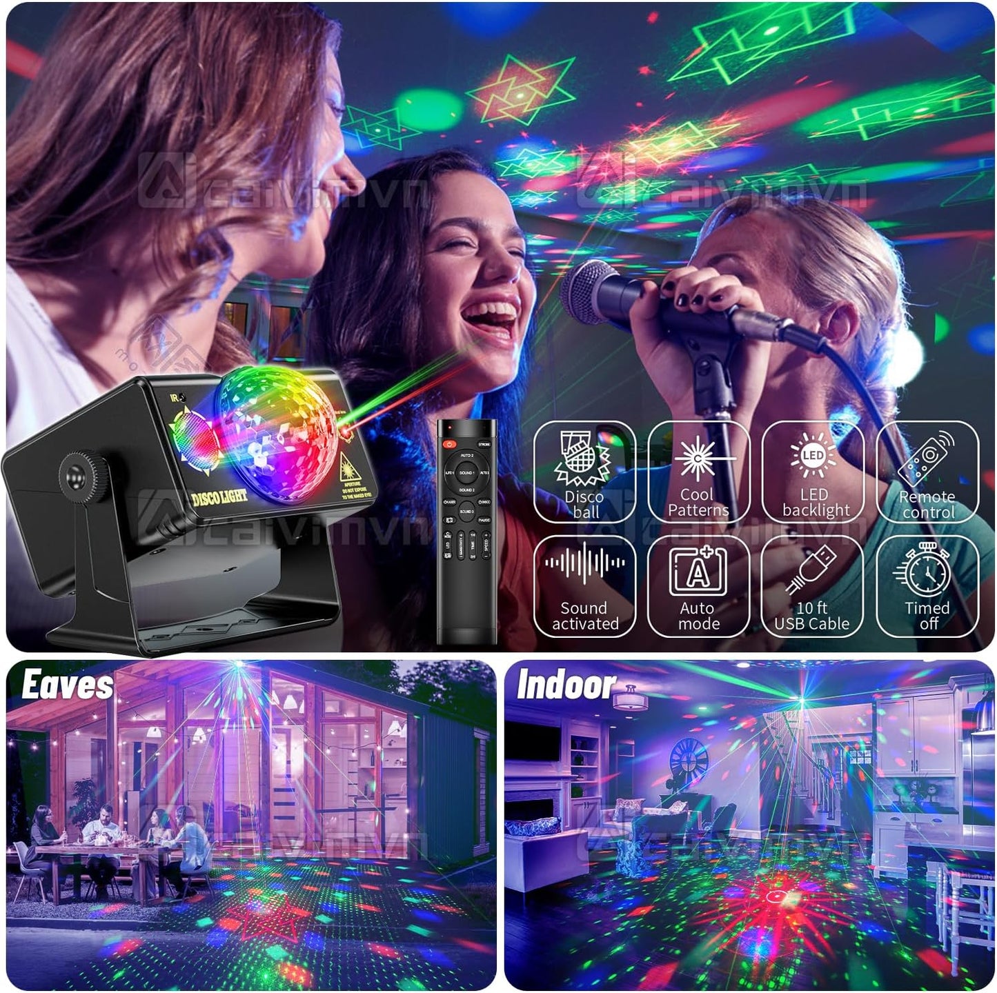 Party Lights Disco Ball Light Dj Disco Lights LED Stage Strobe Lights Projector Sound Activated with Remote Control for Parties Club Bar Holiday Christmas Dance Gift Birthday Wedding Home Décor