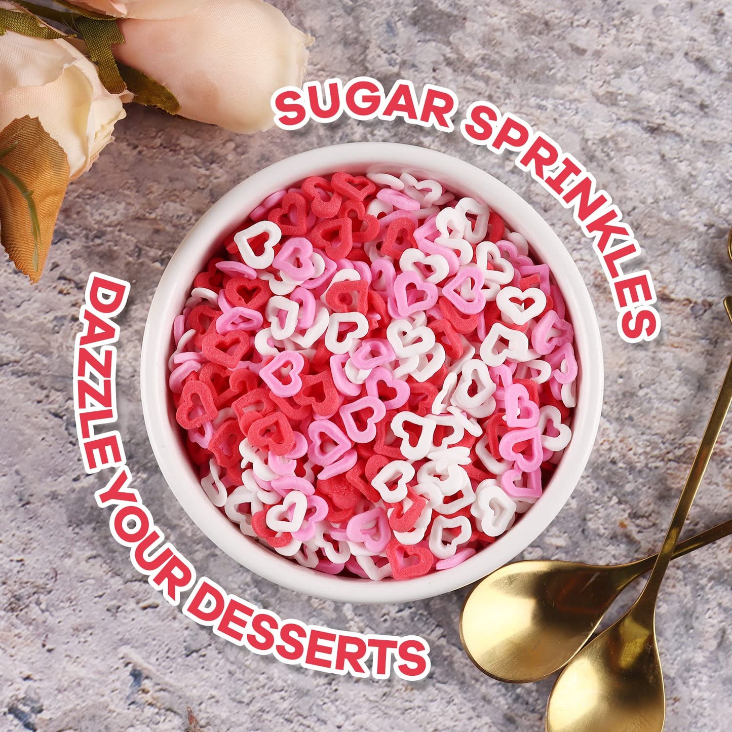 Sprinkles for cake decorating, 7 Ounces Valentine Sprinkles, Red/Pink/White Love Confetti Sprinkles for Cupcake, Cookies, Ice Cream Topper, Edible Cake Decorationss, Baking Desserts