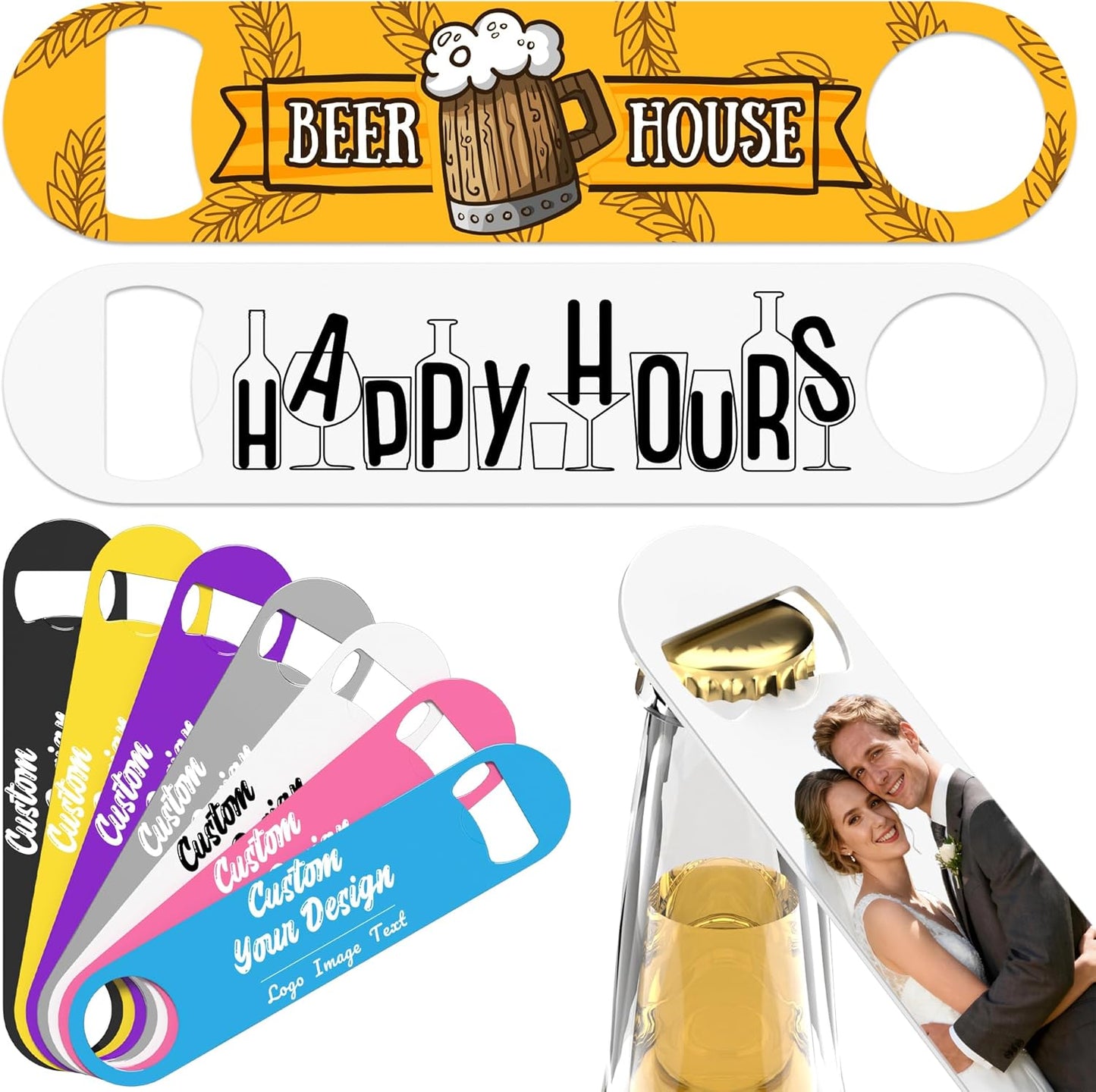 5-100 Custom Bottle Opener, Personalized Bottle Opener Stainless Steel with Customized Photo/Text in Full Color Printing, Colorful Beer Opener for Bar, Restaurant, Party, Wedding Favors (ONE PHOTO)