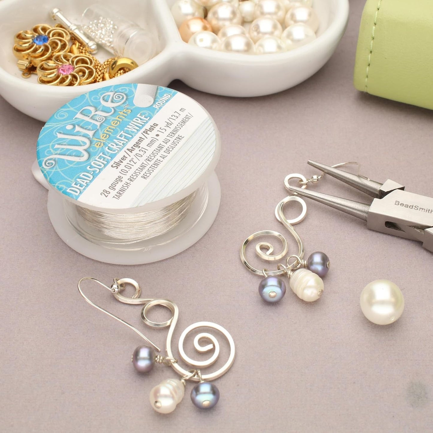 The Beadsmith Wire Elements Craft Wire – Tarnish Resistant, Soft Temper, Round, Silver Color – 0.32mm, 28 Gauge, 15 Yard Spool – Jewelry Making, Wire Wrapping, Floral, & Other DIY Crafts
