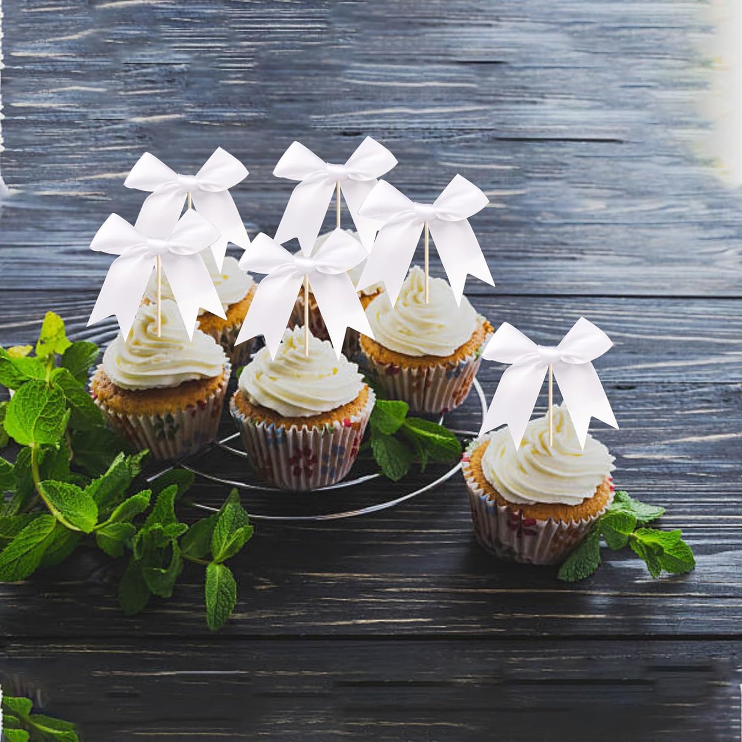 24 PCS Bow Cupcake Toppers Bowknot Cake Toppers Bow Cupcake Picks Bowknot Birthday Party Decorations Bow Cake Dessert Picks for Wedding Bridal Engagement Baby Shower Birthday Party Supplies White