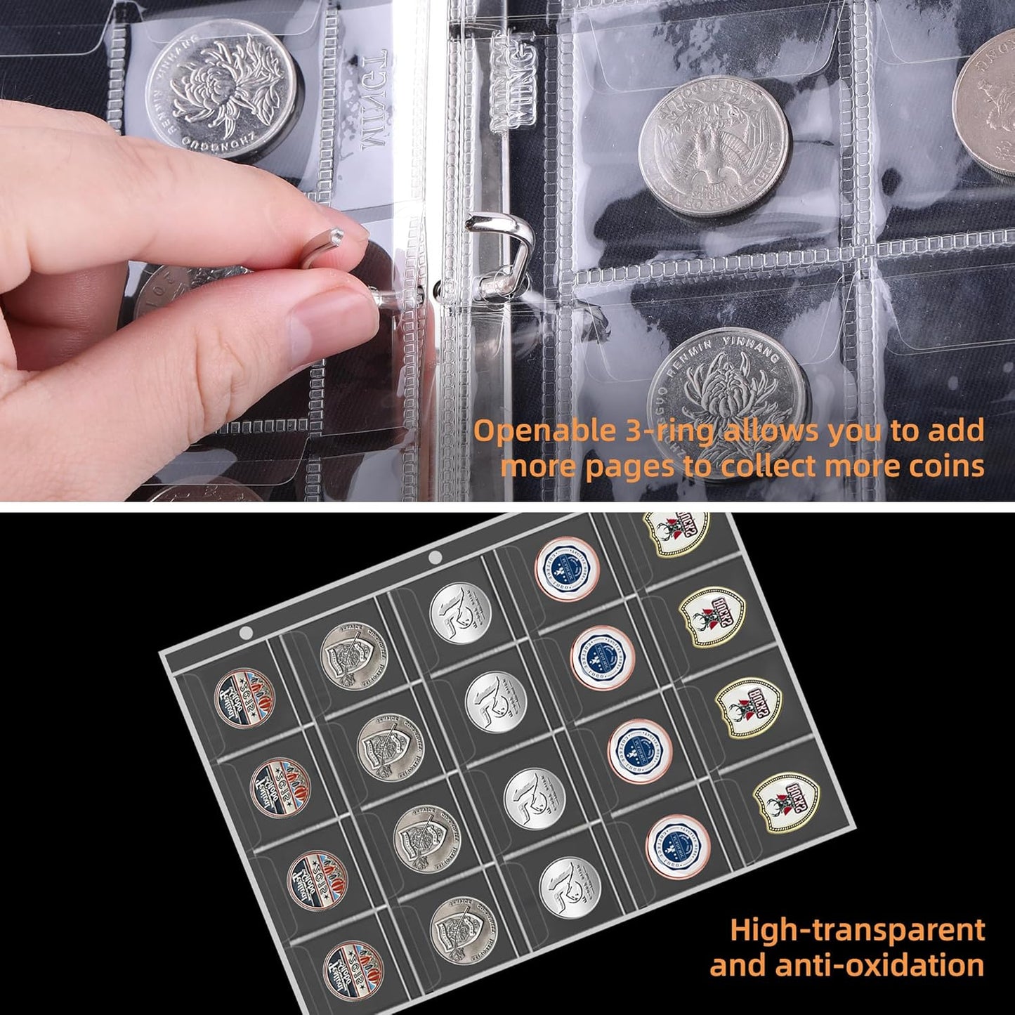 Coin Collection Book for Collector,260 Pockets Fireproof Coin Collection Holder Album,Coin Collection Organizer Storage Box Case Album for 20/25/ 27/30/ 38mm Coins,Silver