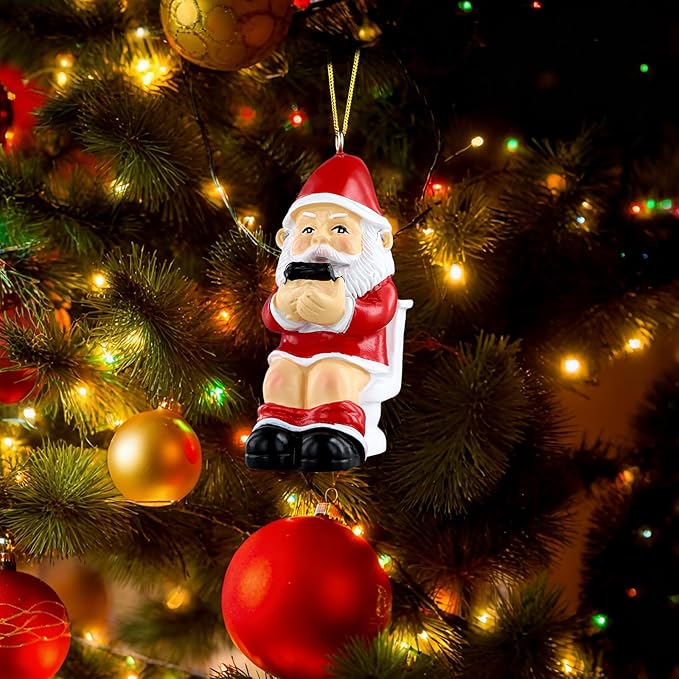 PETCEE Naughty Christmas Ornaments - Funny Gnome Ornaments Decorations Gnomes on a Toilet Ornament Holiday Hanging Decor Naughty for Family Friends Funny White Elephant Keepsake Gifts