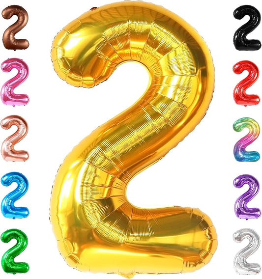 KatchOn, Gold Number 2 Balloon - Big 40 Inch | Gold Two Balloon, 2 Year Old Decorations Boy | 2nd Bdy Decorations | 2 Birthday Balloons, Two Wild Birthday Decoration
