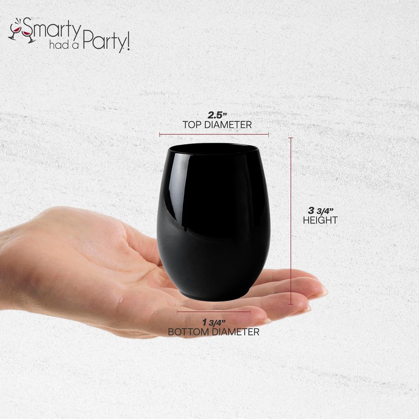 Smarty Had A Party 12 oz Black Disposable Stemless Wine Glasses (64) – Fancy Plastic Cups for Parties & Weddings – Outdoor Cocktail Glasses; Cocktail Glasses Disposable Classy; Unbreakable Glasses