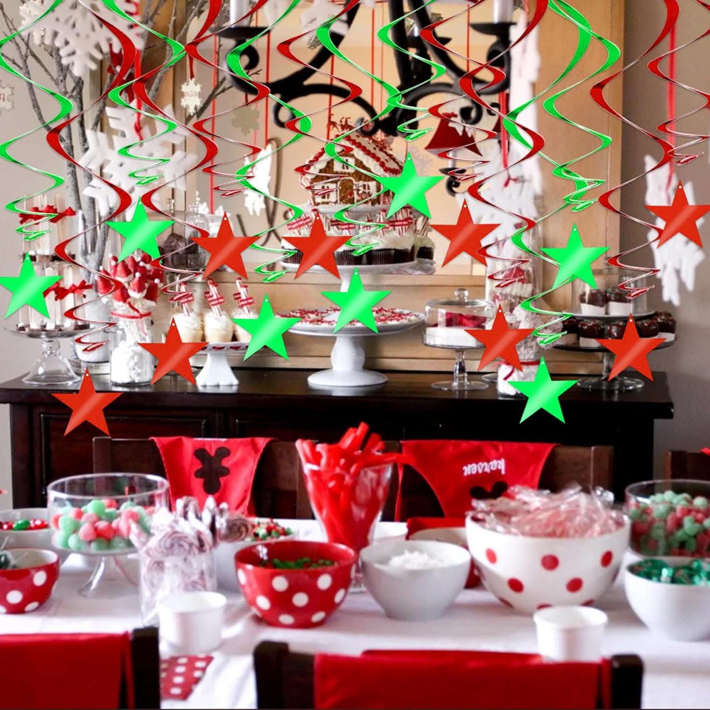 BEISHIDA Red Green Star Hanging Swirl Decorations, Birthday Hanging Party Supplies for Christmas Wedding Baby Shower Birthday Decorations,Pack of 15