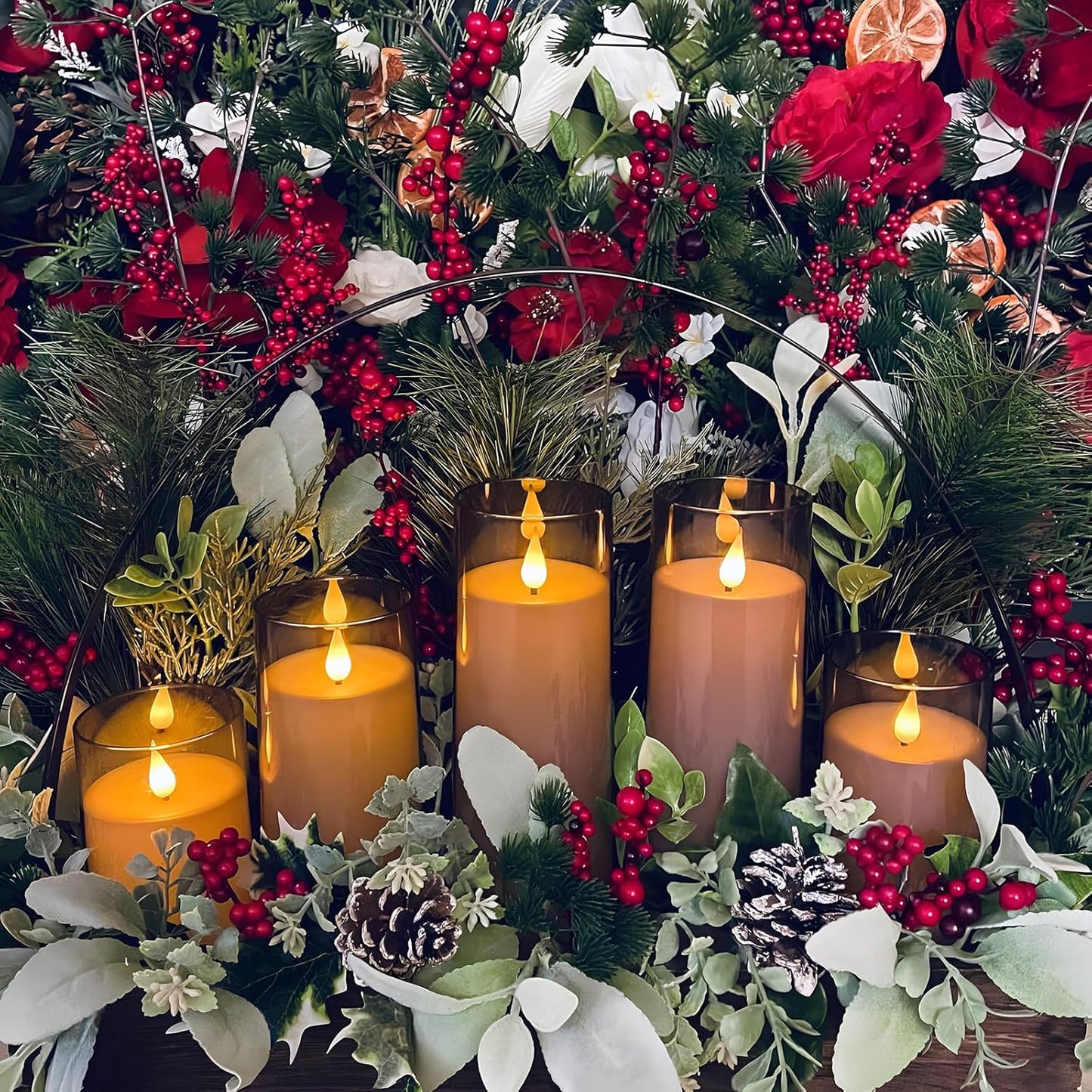 Fo32won Grey LED Flameless Pillar Candles Battery Operated with Remote and Timer, Set of 5 (D 3"×H 4" 5" 6" 8" 8") Decorative Plexiglass Flickering Candles with 3D Flame