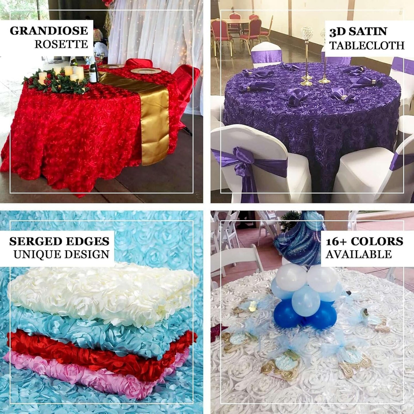 Efavormart 120" Wholesale Round Table Cover Silver Grandiose Rosette 3D Satin Tablecloth for Wedding Party Event Decoration