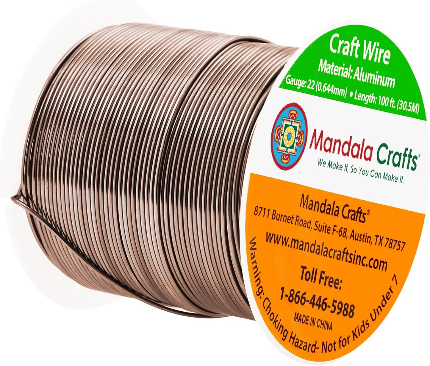 Mandala Crafts 22 Gauge Anodized Aluminum Craft Wire for Jewelry Making - 100 FT Colored Flexible Light Brown Wire - Bendable for Bonsai Armature Crafting Sculpting