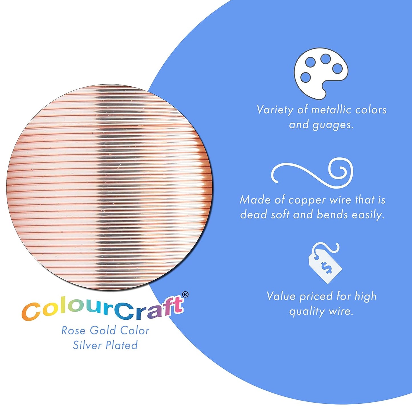 Beadalon ColourCraft Wire, 24 Gauge, Rose Gold Color Silver Plated, 30 yd Spool