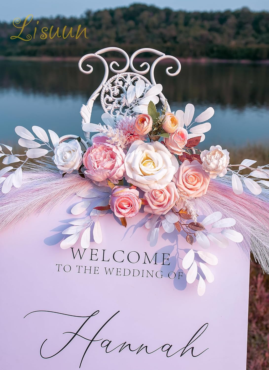 Wedding Arch Flowers, Artificial Flowers for Reception Backdrop and Welcome Ceremony Sign, Large Flower Swag for Dreamy Romantic Wedding Ceremony Floral Decor - Pack of 2