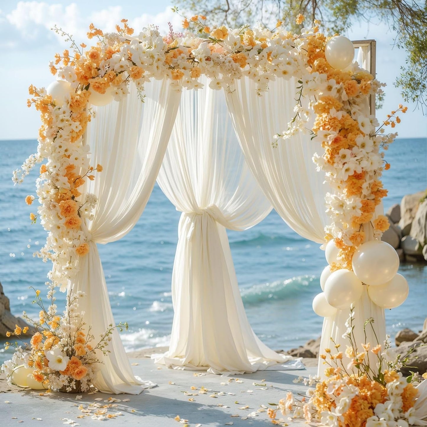 Wedding Arch Draping Fabric, 2 Panels 28" x 19Ft Ivory Wedding Arch Drapes Sheer Backdrop Curtain for Wedding Ceremony Party Ceiling Decor
