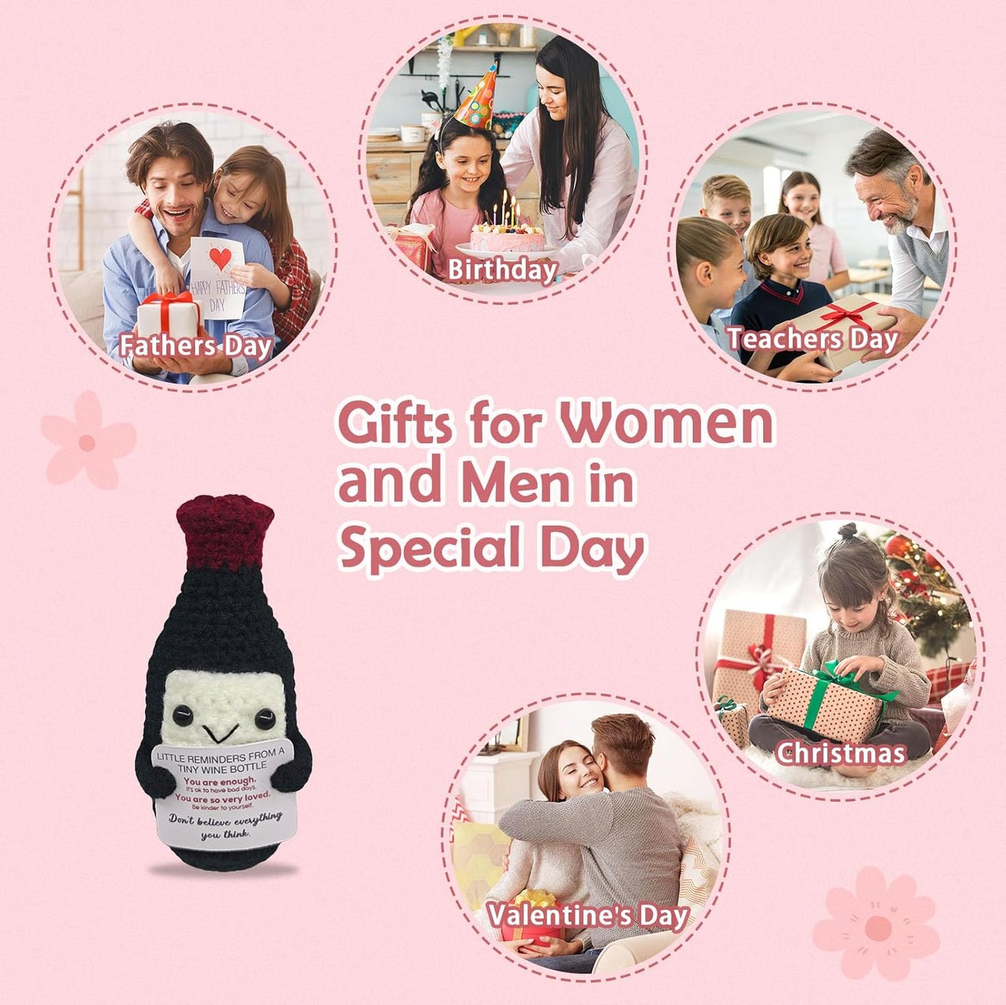 Handmade Mini Wine Crochet,Birthday Gift for Wine Lovers,Funny Emotional Support Crochet Vintage,Home Bar Happy Hour Accessories for Men Women Drinkers,Housewarming Gifts Fashion Decoration