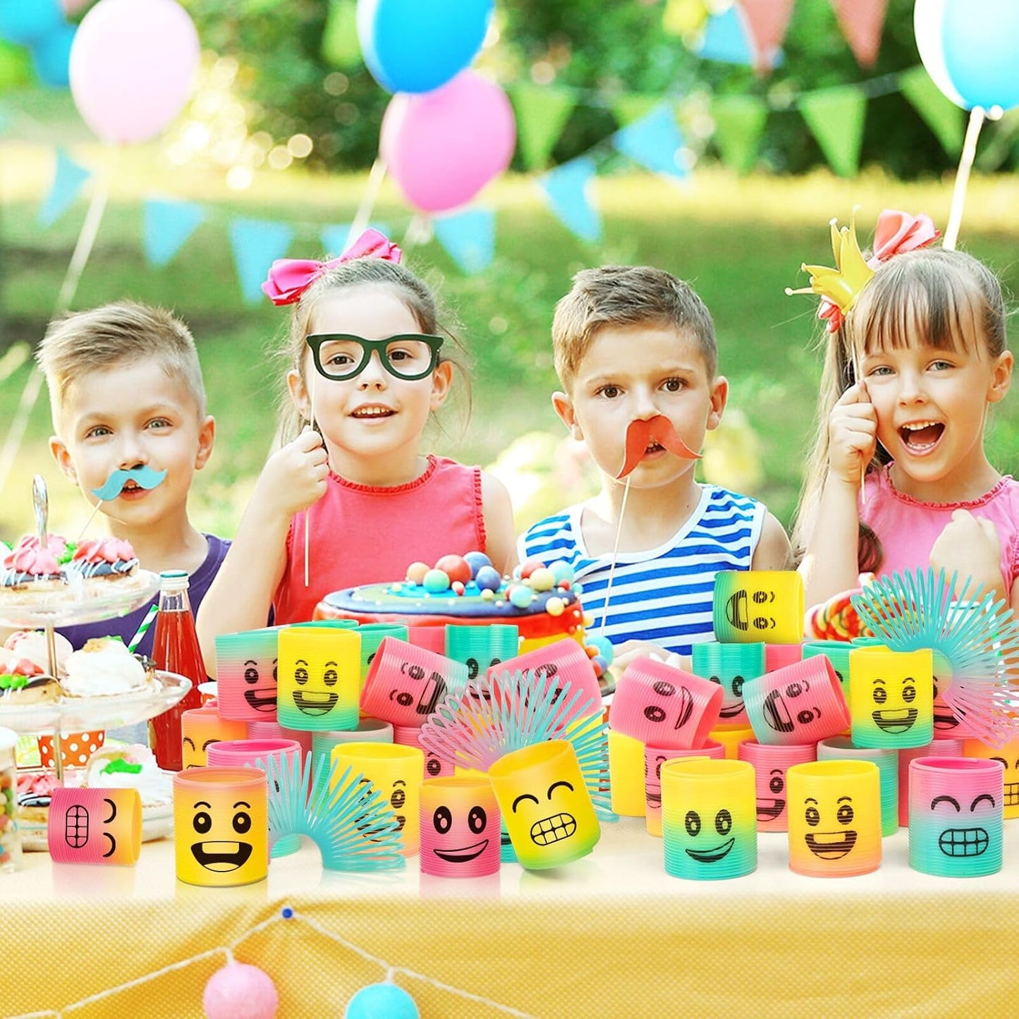 36 Pack Spring Rainbow Magic Fidget Stress Coil Mini Springs Bulk Toys Party Favor For Kids Birthday Carnival Prize Goodie Bag Stuffers For Boys Girls (Smile)