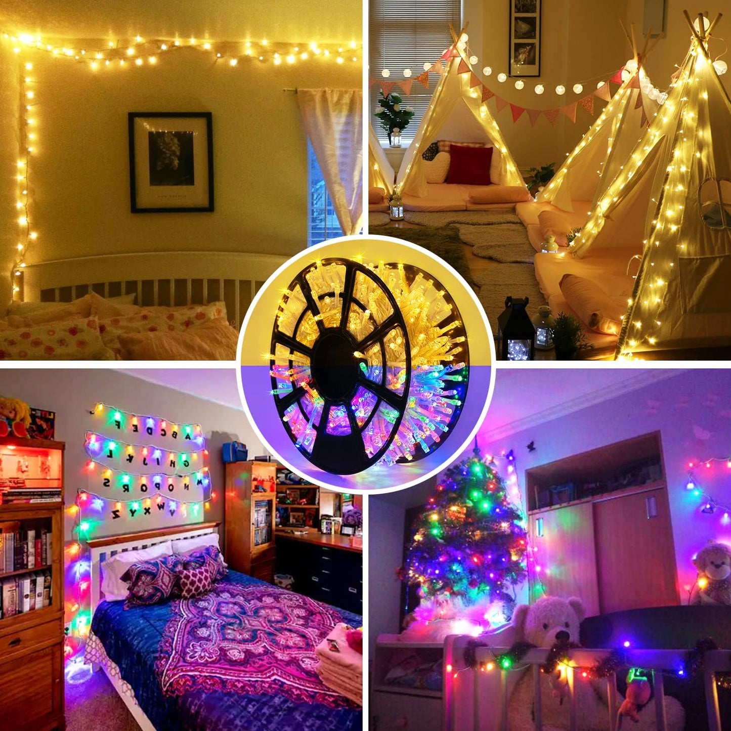 JMEXSUSS 500 LED Color Changing Christmas Lights, 163FT Warm White & Multicolor String With Remote, Plug-in for Tree House Indoor Outdoor Xmas Decor