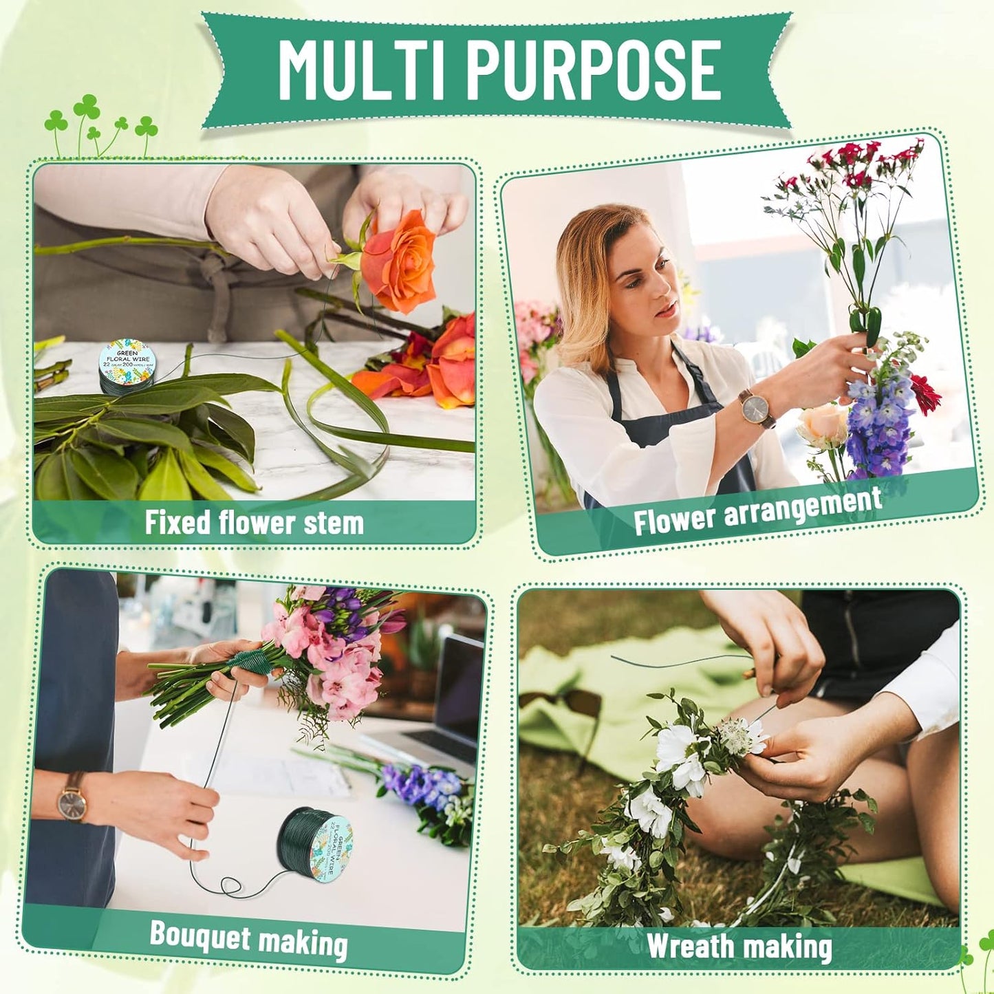 Floral Wire 22 Gauge Flower Wire for Craft, 200 Yards Green Flexible Paddle Florist Wires for Flower, Green Florist Wires Christmas Wreaths Tree, Garland Floral Flowers Arrangements, and Wreath Frame