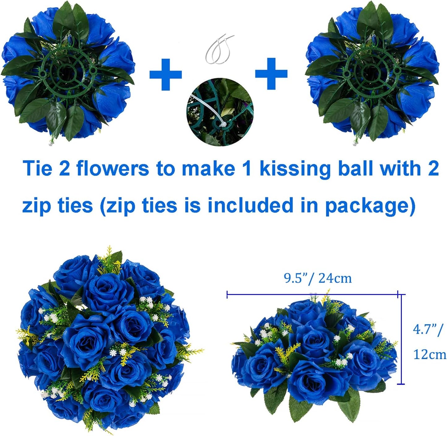 BLOSMON Royal Blue Flowers for Decoration: 10 Pcs Fake Roses Kissing Balls for Wedding Table Centerpieces - Artificial Floral Arrangements Home Baby Shower Birthday Party DIY Decor