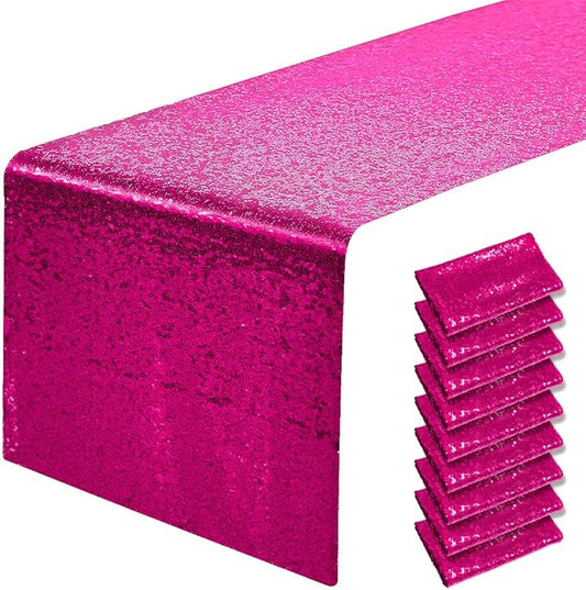 10 Packs 12 x 72 inches Hot Pink Sequin Table Runner, Glitter Fuchsia Runner for Birthday Party Supplies Decorations Wedding Bachelorette Holiday Celebration Bridal Shower Baby Shower