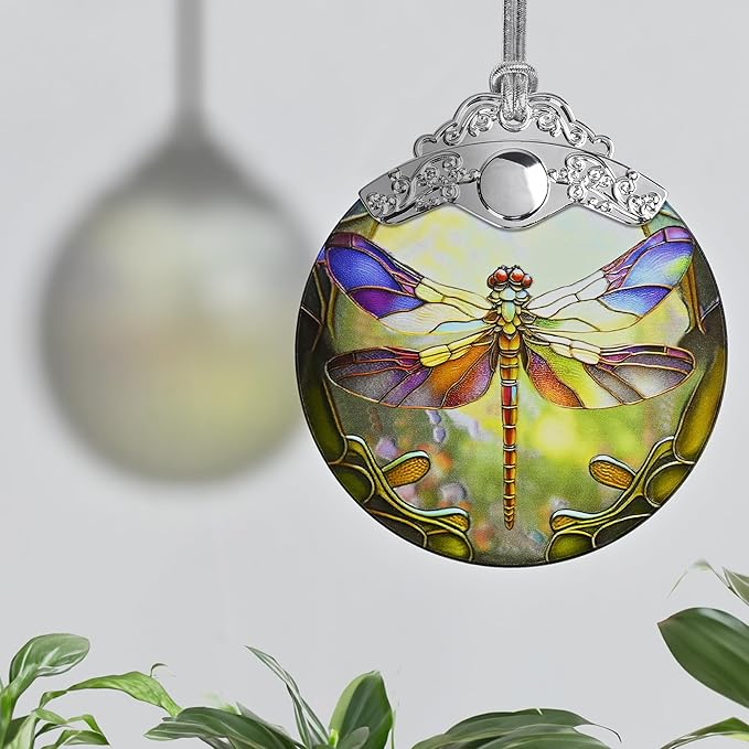 Stained Glass Christmas Ornament, Jocidea Dragonfly Christmas Decorations, Christmas Tree Ornament, Dragonfly Lovers Gifts, Holiday Decor and Xmas Gifts Ideas