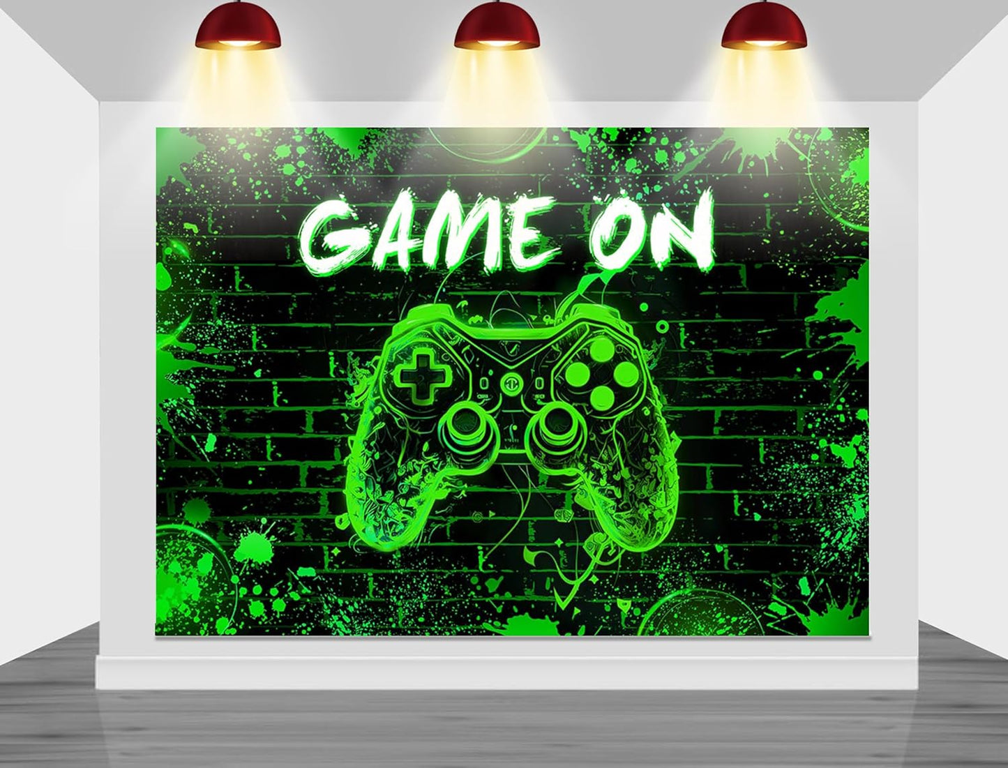 Mocsicka Game On Backdrop Video Game for Boys Level Up Birthday Party Decoration Game Night Arcade Neon Glow Gamer Banner Photography Background (Green, 6x4ft(72"x48"))