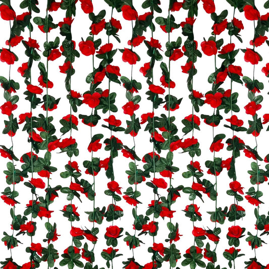 8Pcs 63Ft Red Rose Garland, Fake Rose Hanging Flowers, Artificial Flower Vine, Hanging Floral Vine Garland for Wedding, Birthday Party, Wall Arch, Halloween, Christmas Garden Backdrop Decor