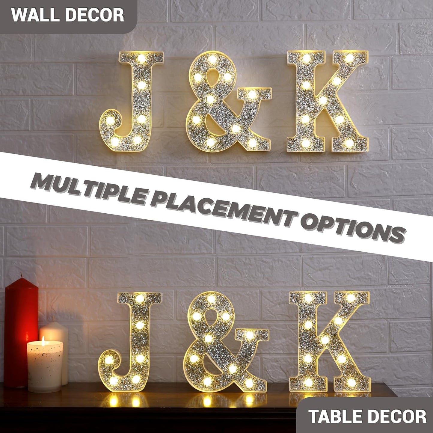 Marquee Light Up Letters, Glitter Silver LED Letter Lights Battery Powered Alphabet Letter Sign for Night Light Wedding Birthday Party Cafe Bar Decoration Girls Room Decor - C