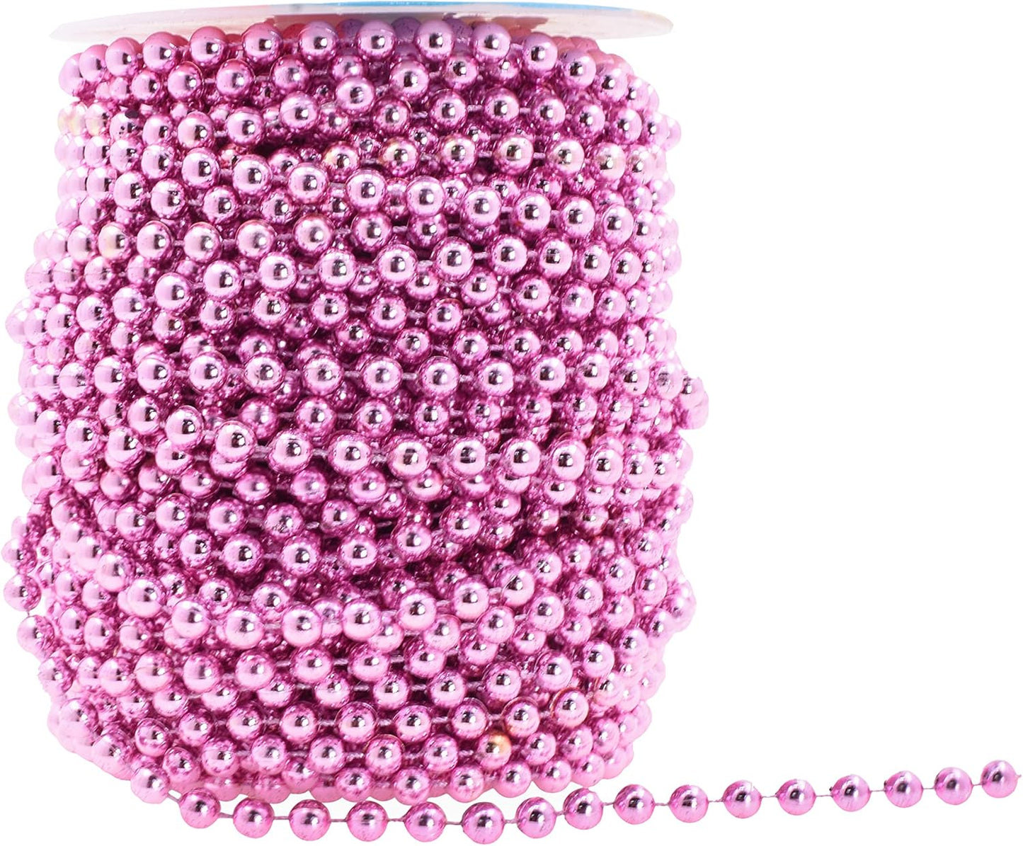 Mandala Crafts 6mm Faux Pink Pearl Beads Roll - 27 Yards Strand of Fake Pearls Chain Garlands Spool String for Christmas Tree, Wedding, Party, Vases, DIY Decoration