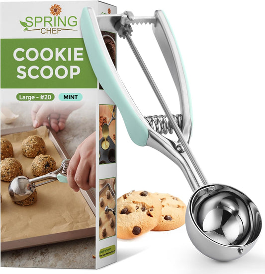 Spring Chef Large #20 Stainless Steel Cookie Scoop for Baking - Melon Baller - Multifunctional 2.93 Tbsp Cookie Scooper with Trigger Release for Ice Cream, Meatball, Cupcake, Muffin - Mint