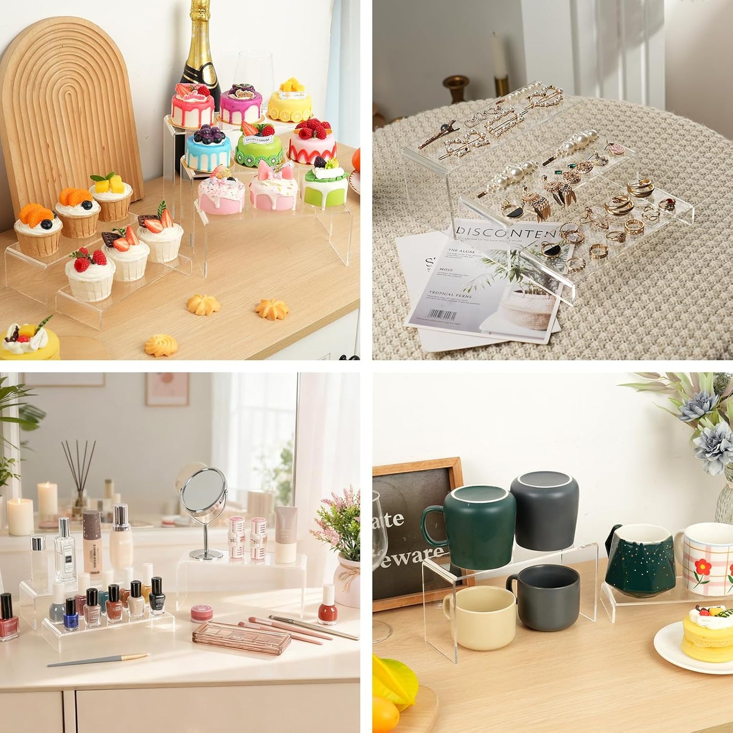 Fixwal 20pcs Large Acrylic Risers 4 Set Acrylic Display Stand Perfume Organizer Stands Clear Rectangular Dessert Table Display Set, Display Shelf for Show Cupcake, Figures, Jewelry, Toys