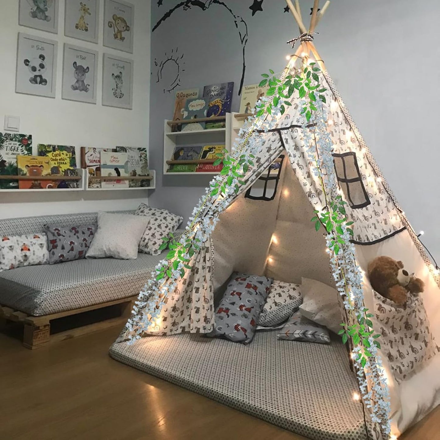 36 Pack Grey Wisteria Hanging Flowers, 3.44 Ft Fake Hanging Flowers, Artificial Wisteria Garland Vines for Wedding Room Backdrop Outdoor Patio Garden Decoration