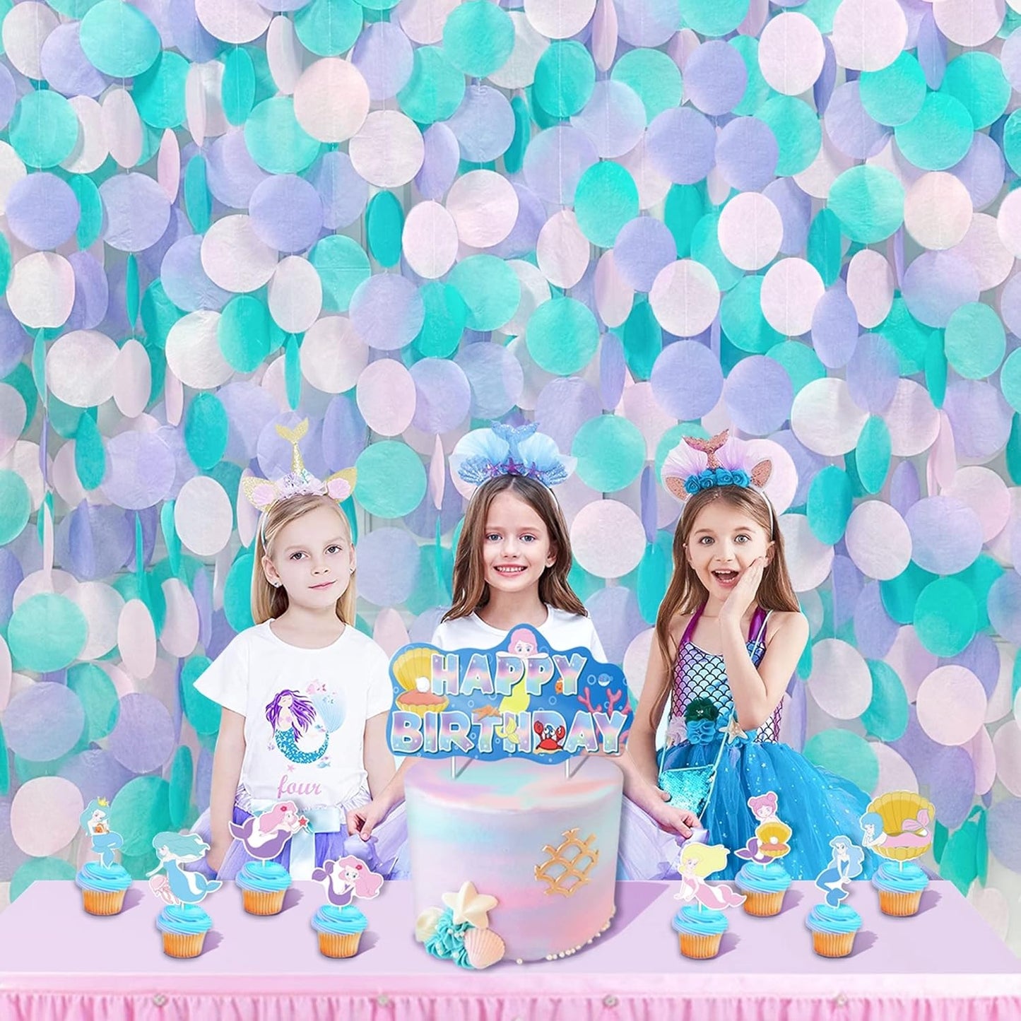 205 Ft Teal Purple Party Decorations Big Circle Dot Backdrop Garland Tissue Paper Polka Dots Hanging Curtain Streamer for Mermaid Under the Sea Birthday Bachelorette Wedding Baby Shower Party Supplies