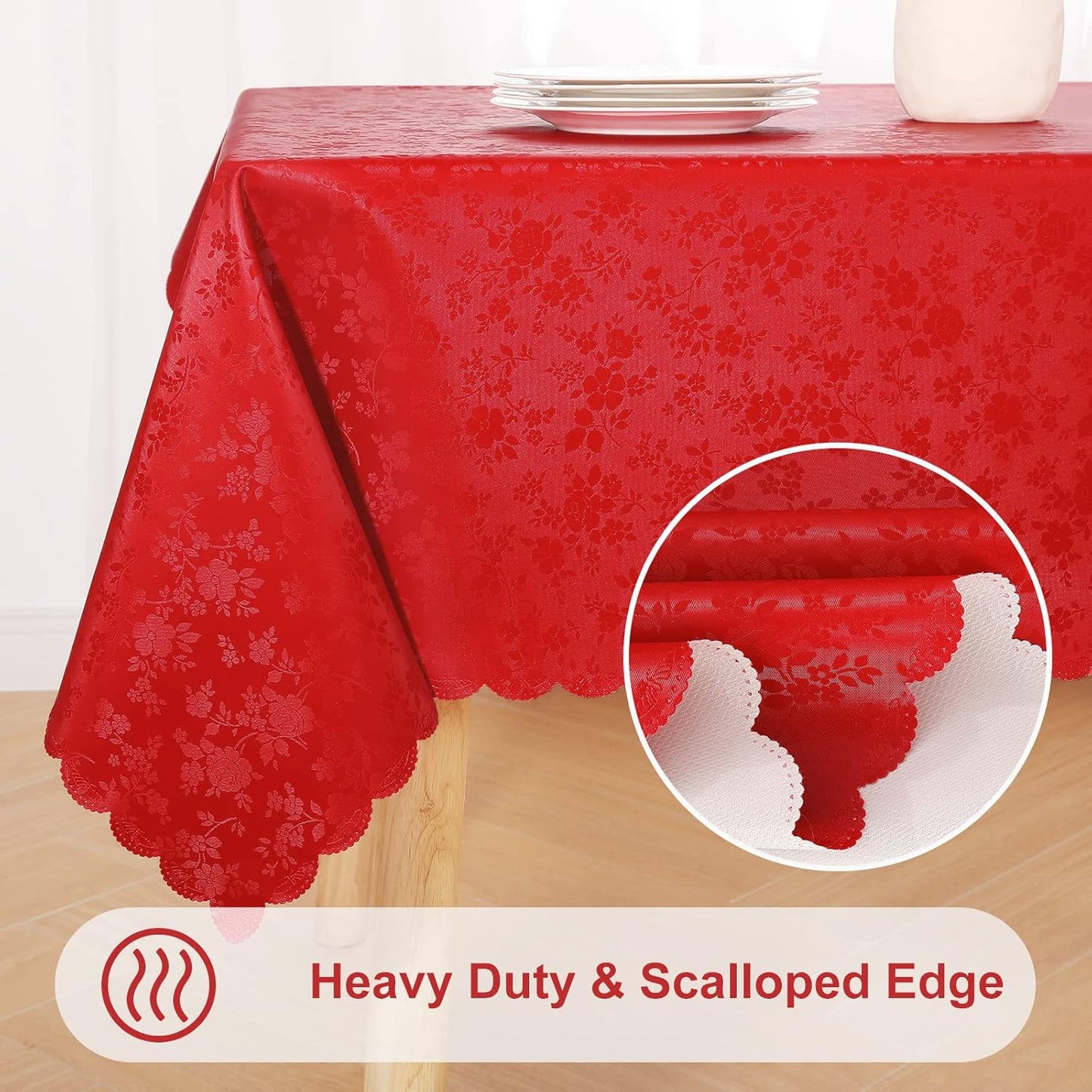 Smiry Rectangle Table Cloth, Waterproof Heavy Duty Vinyl Tablecloths, Wipeable Washable Table Cover for Kitchen and Dining Room (Red, 54" X 78")