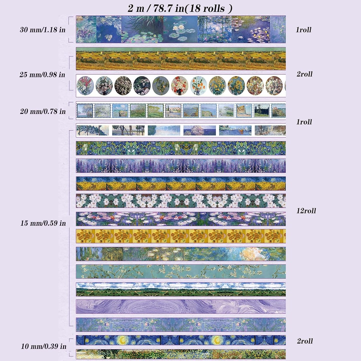 18 Rolls Washi Tape Set Art washi Tape for Crafts and Journaling Scrapbooking Supplies Scrapbook Tape Decorative washi Tape for Scrapbooking