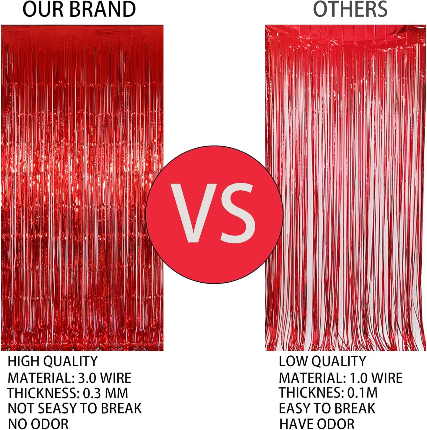 Keyali 4 Pack 3.3 * 8.3 ft Foil Curtain Metallic Tinsel Fringe Curtains Photo Booth Props Backdrop for Birthday Wedding Engagement Baby Shower Christmas Holiday Celebration Partyl,Red