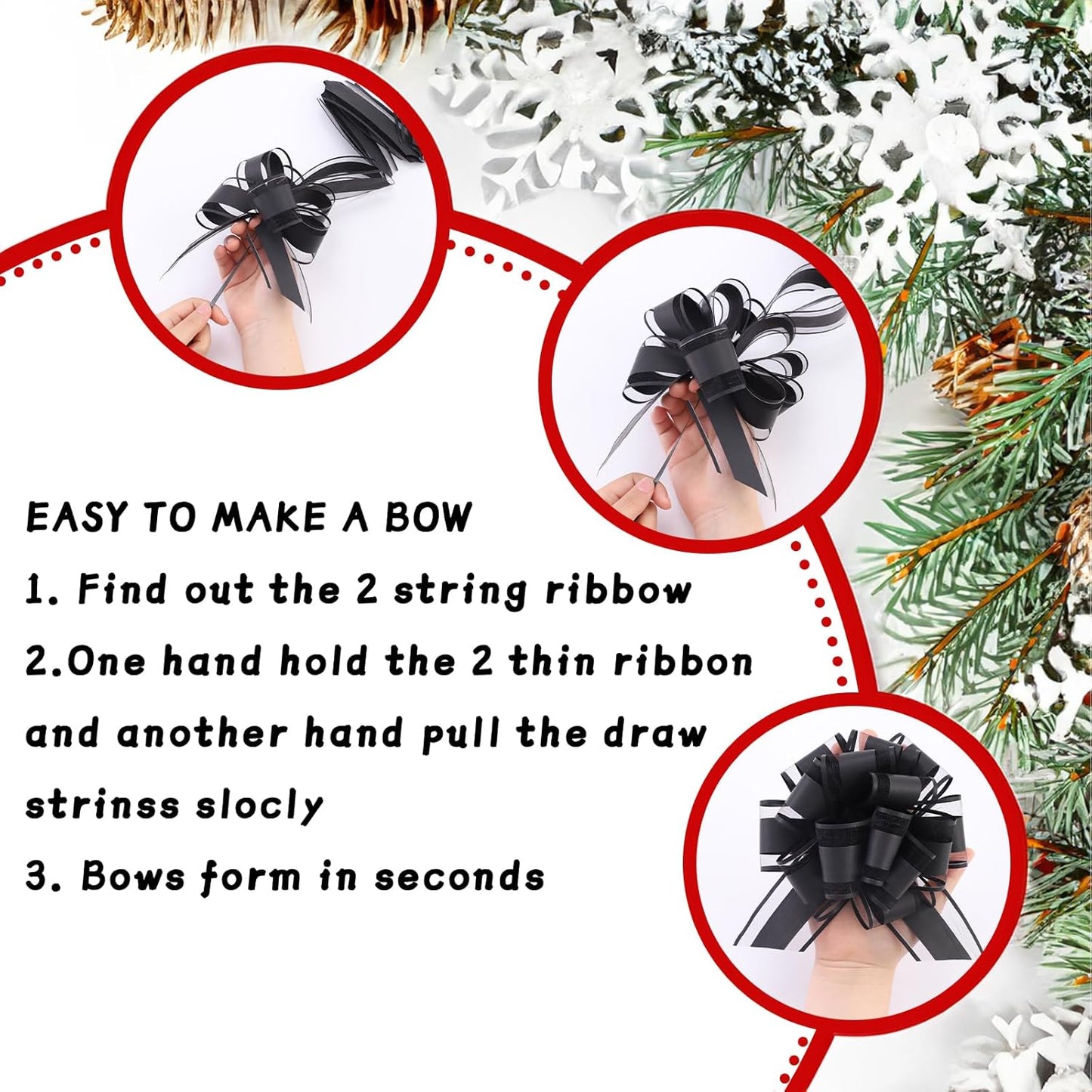 40 Pieces 6 Inches and 3 Inches Pull Bow Wrapping Pull Bow Ribbon Pull Bows for Wedding Baskets,Large Bows for Presents. (Black)