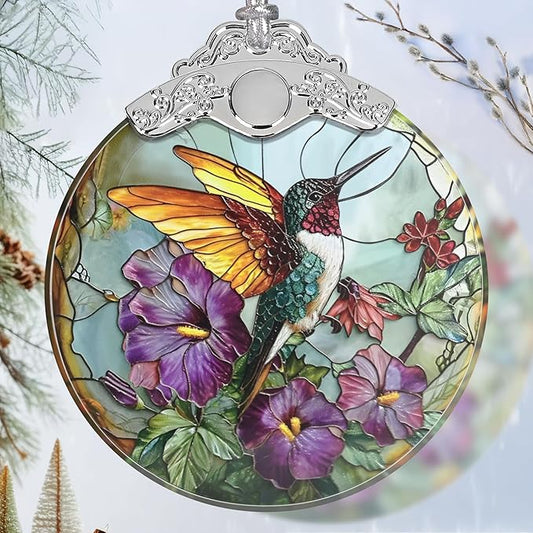 Stained Glass Suncatcher Ornament - Hummingbird Christmas Decorations - Christmas Ornaments for Tree - Holiday Present Ideas - Gift Exchange