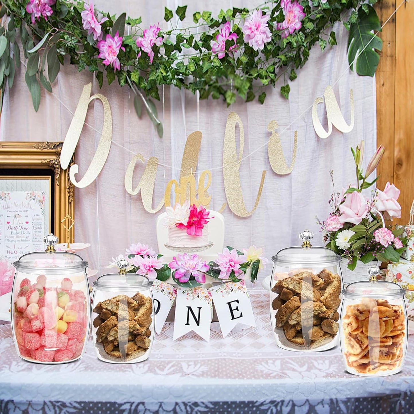 4 Pcs 64 oz 90 oz Candy and Cookie Jar with Lids 4 Spoons Plastic Jars Decorative Apothecary Jars Candy Buffet Containers Clear Can Airtight Food Storage Canister for Home Decoration Supplies