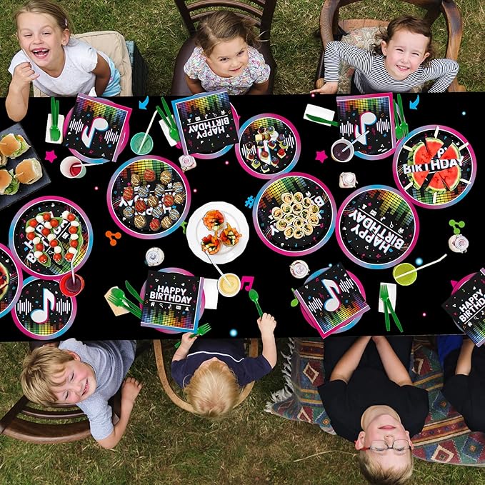 Music Party Supplies Disposable Paper Plates Napkins Cups Tablecloth and Banner for Girls Boys Music Party Birthday Decorations, Serve 25.