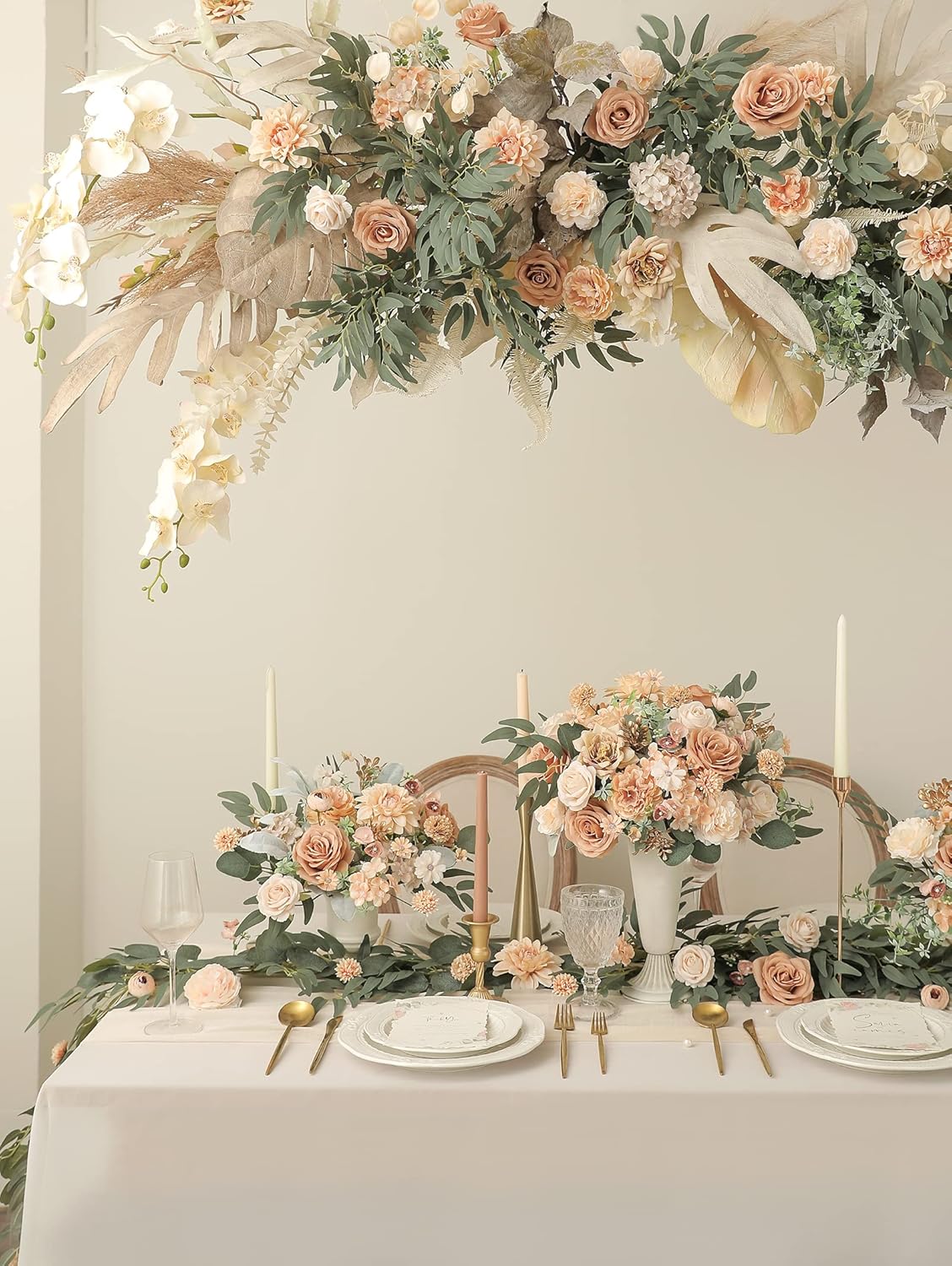 Serra Flora Artificial Flowers Combo Box Set Faux Flowers Bulk Flower Leaf with Stems for DIY Wedding Bouquets Centerpieces Baby Shower Party Home Decorations