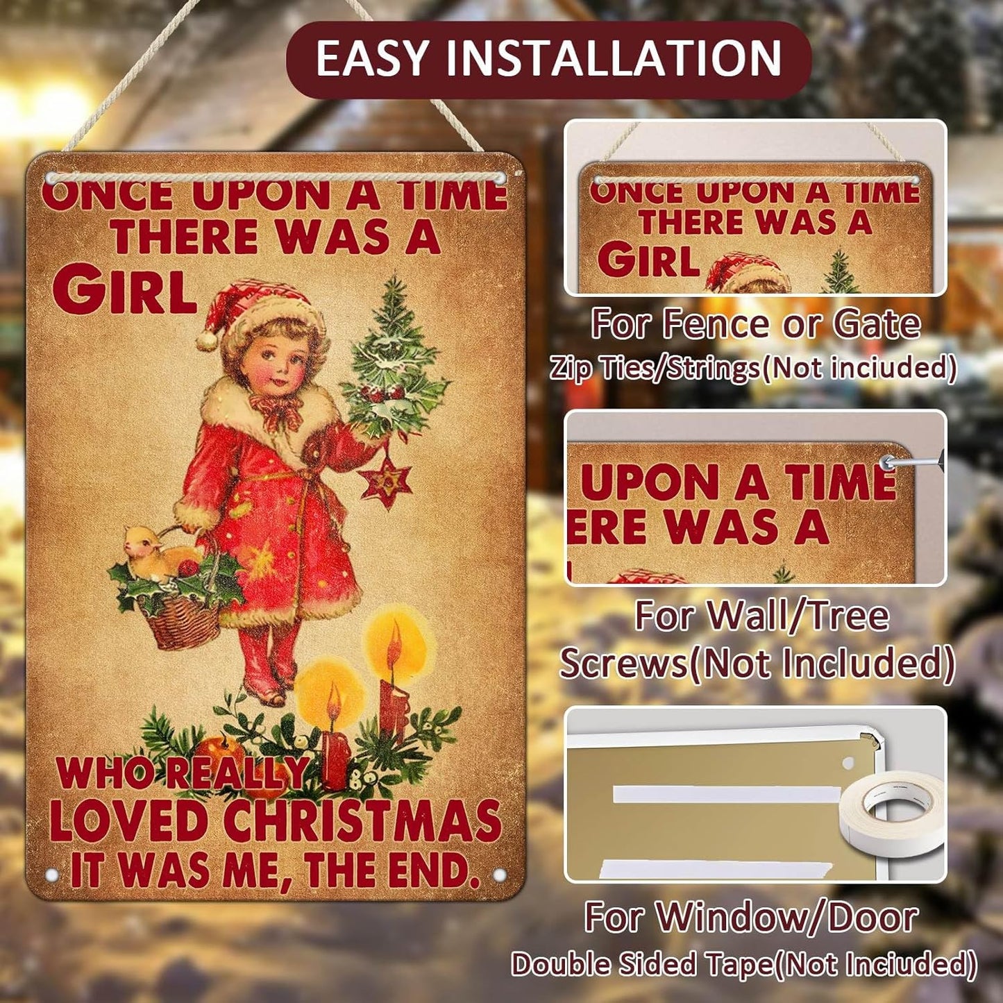 Vintage Christmas Metal Tin Sign Once Upon A Time Girl Loved 80s Christmas Style Wall Art Christmas Metal Tin Sign Funny Christmas Sign For Winter Barn Door Bedroom Dining Room Wall Decoration For Friend Daughter Sister