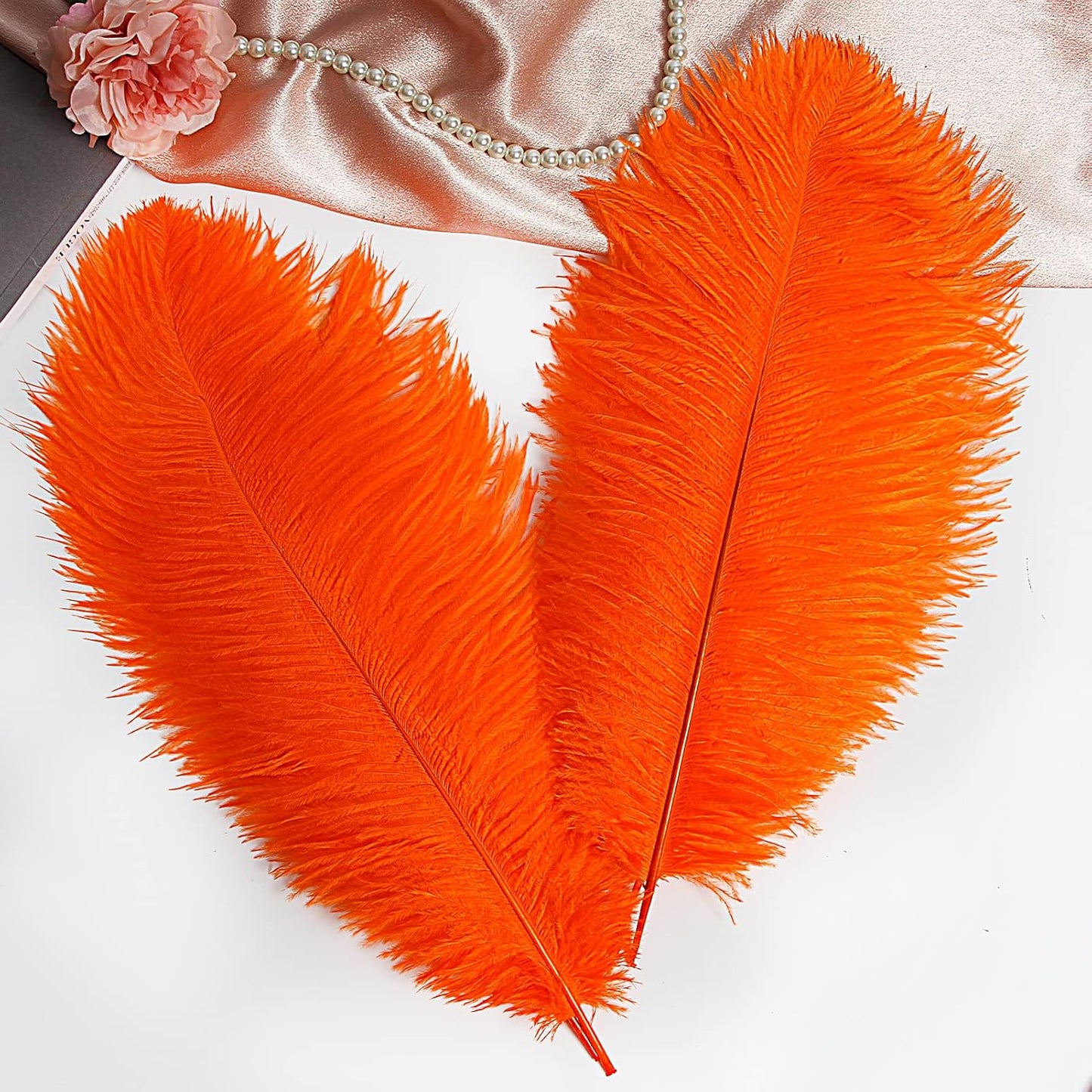THARAHT Orange Ostrich Feathers 12pcs Large Natural Bulk 12-14Inch 30cm-35cm for Wedding Party Centerpieces Halloween and Home Decoration Feathers