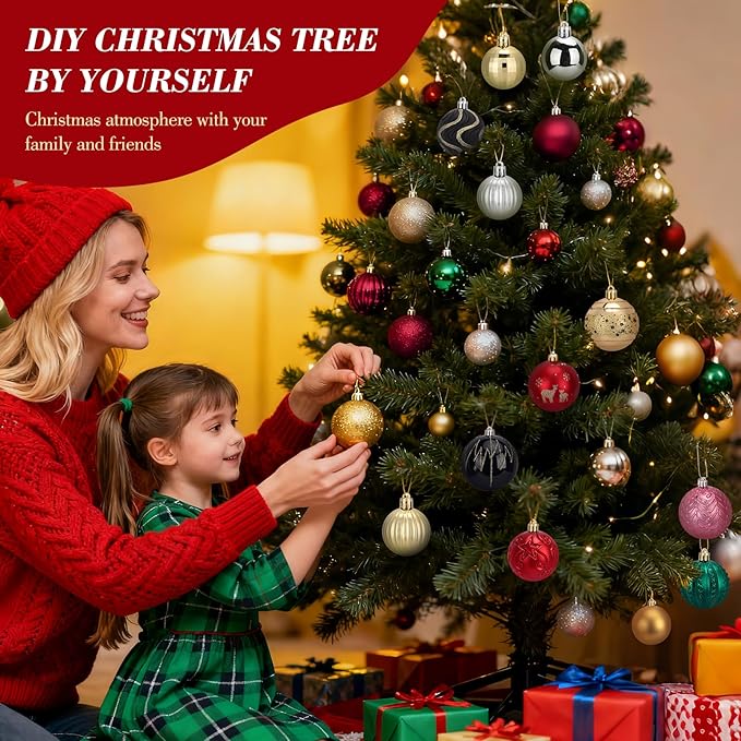 36-ct Christmas Balls Ornaments Set, 1.97-Inch Christmas Tree Balls with Hanging Strings, 6 Classic Finishes Shatterproof Plastic Decor for Xmas Holiday Wedding Party Home Indoor Decorations-Silver