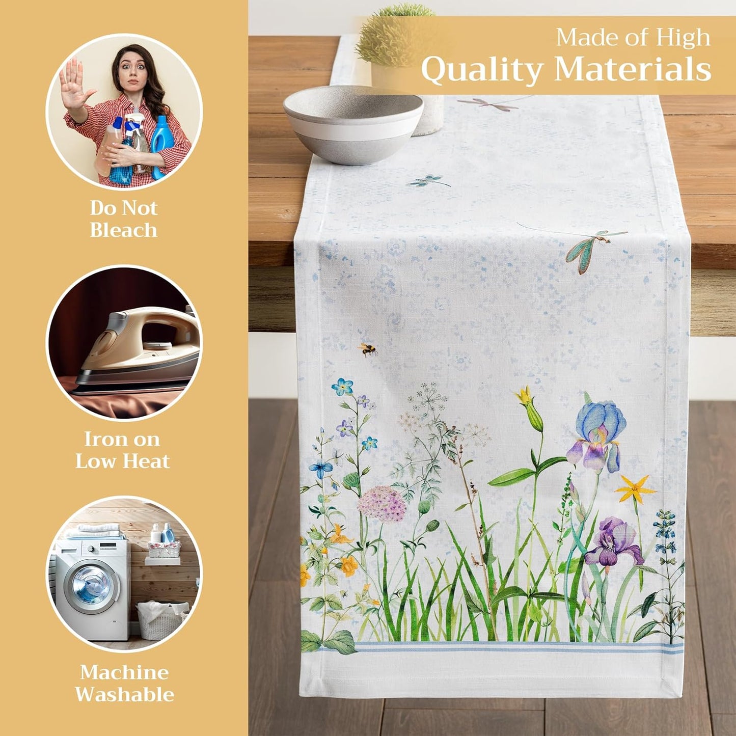 Maison d' Hermine Table Runner 100% Cotton Single Layer Table Runners 72 inches Long Decorative for Home Kitchen Dining Party Wedding Bridal Shower Spring Summer (Fleurs De Mai, 14.50" x 72")