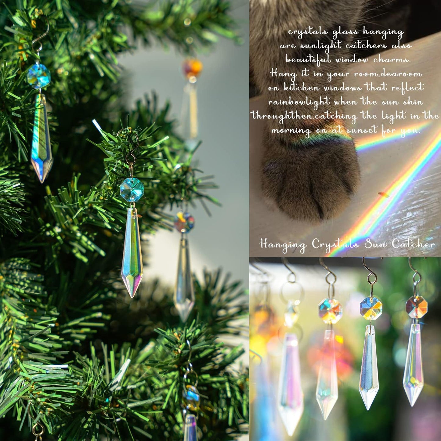 25pcs 55mm Colored Crystals for Chandeliers with Hooks,Suncatcher Crystal Garland with Octagon Crystal Beads,Hanging Crystals for Lamp,Windows,Wedding Decoration